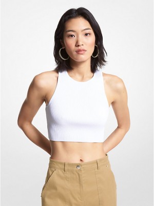 Női Michael Kors Ribbed Recycled Viscose Blend Cropped Trikó Fehér | HU1481VRG