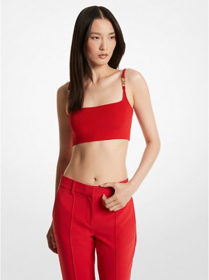 Női Michael Kors Ribbed Stretch Knit Cropped Trikó Piros | HU1482CTH