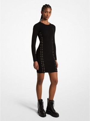 Női Michael Kors Ribbed Stretch Knit Lace-Up Ruha Fekete | HU1323NWL