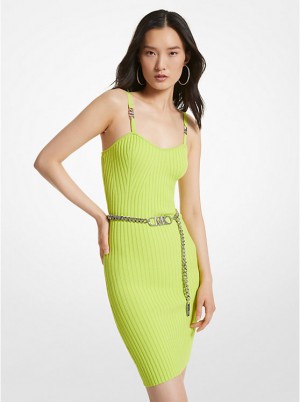 Női Michael Kors Ribbed Stretch Viscose Belted Bustier Ruha BRT LIMEADE | HU1328ZUB