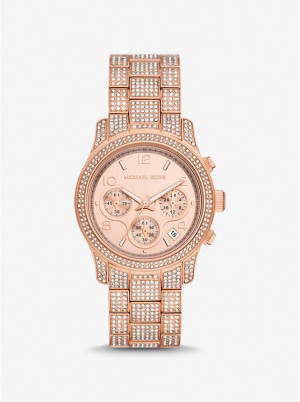 Női Michael Kors Runway Pavé Rose Gold-Tone Óra Rózsaszín Arany | HU1664TCO