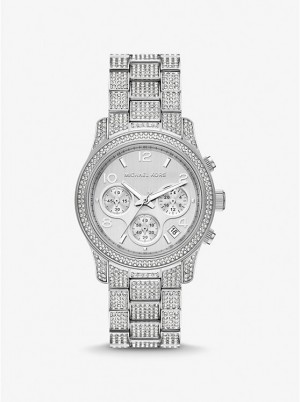 Női Michael Kors Runway Pavé Silver-Tone Óra Titán | HU1666UZA