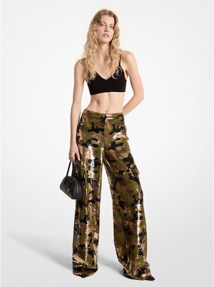 Női Michael Kors Sequined Camouflage Wide-Leg Cargo Nadrág Sötét | HU1443OKR