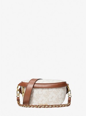 Női Michael Kors Slater Extra-Small Empire Signature Logo Sling Pack Crossbody Táska VANILLA/LUGGAGE | HU1131OKH