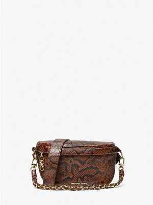 Női Michael Kors Slater Extra-Small Snake Embossed Leather Sling Pack Crossbody Táska LUGGAGE | HU1134YXL