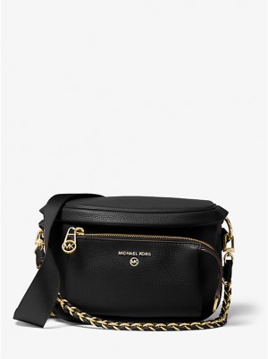 Női Michael Kors Slater Medium Pebbled Leather Sling Pack Crossbody Táska Fekete | HU1137EBC