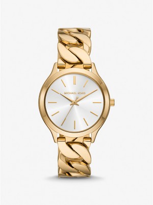 Női Michael Kors Slim Runway Gold-Tone Curb-Link Óra Arany | HU1673FDK