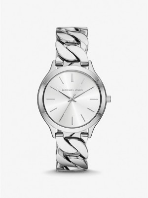 Női Michael Kors Slim Runway Silver-Tone Curb-Link Óra Titán | HU1676JPX