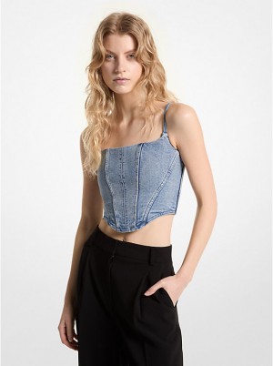 Női Michael Kors Stretch Denim Bustier Felsők Kék Világoskék | HU1494PJQ