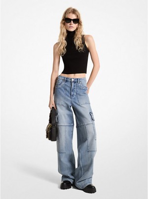 Női Michael Kors Stretch Denim Wide-Leg Cargo Farmernadrág Kék Világoskék | HU1422VRP