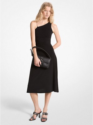 Női Michael Kors Stretch Matte Jersey One-Shoulder Midi Ruha Fekete | HU1341UZP