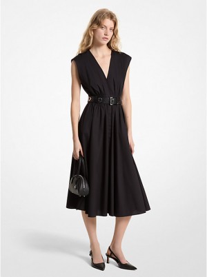 Női Michael Kors Stretch Organic Cotton Poplin Midi Ruha Fekete | HU1342YXA