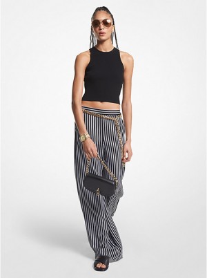 Női Michael Kors Striped Georgette Wide-Leg Nadrág Fekete | HU1448RVO