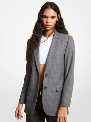 Női Michael Kors Striped Stretch Wool Boyfriend Blazer Kabát Kék | HU1414GSW