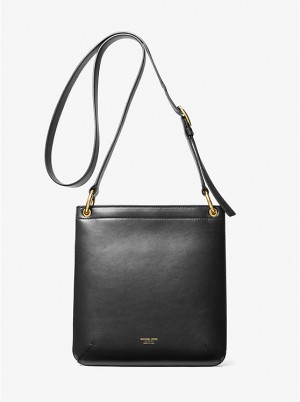 Női Michael Kors Tate Small Leather Messenger Tote Fekete | HU1271NWX