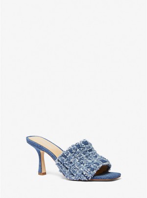 Női Michael Kors Tessa Frayed Denim Mule Szandál DENIM | HU1967TCG