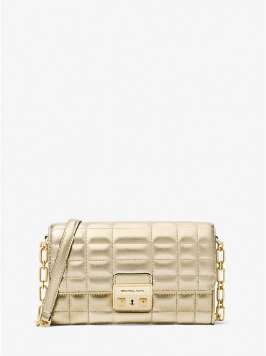 Női Michael Kors Tribeca Large Metallic Leather Convertible Crossbody Táska Arany | HU1150AHI