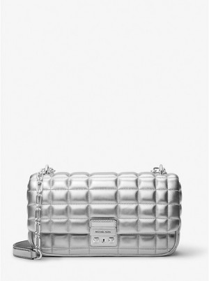 Női Michael Kors Tribeca Large Metallic Quilted Leather Crossbody Táska Titán | HU1151SGO