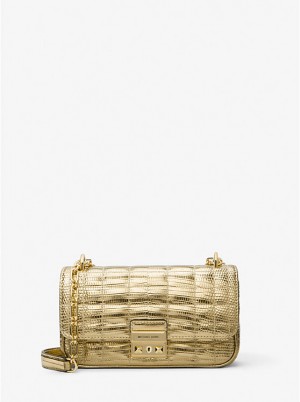 Női Michael Kors Tribeca Small Quilted Metallic Lizard Embossed Leather Válltáska Arany | HU1238YXG