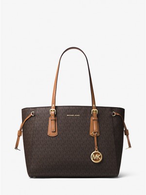 Női Michael Kors Voyager Medium Logo Tote Barna | HU1279JPW