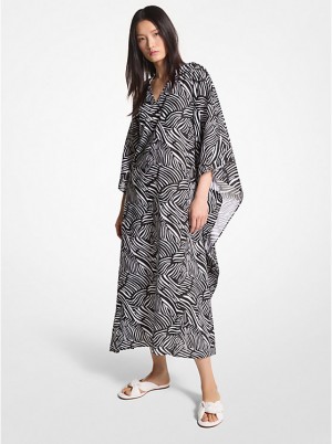 Női Michael Kors Zebra Organic Cotton Lawn Caftan Ruha BLACK/WHITE | HU1347QMH