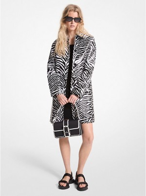 Női Michael Kors Zebra Print Cotton Twill Balmacaan Kabát BLACK/WHITE | HU1417KOT