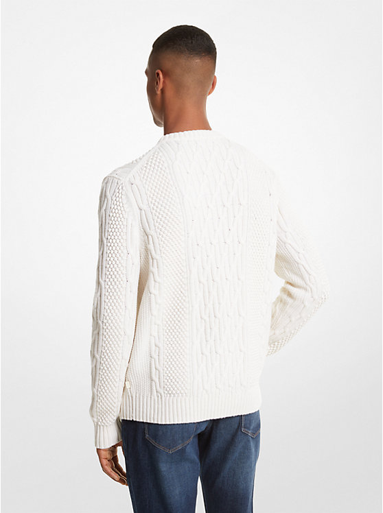 Férfi Michael Kors Cable Knit Pulóver BONE | HU2241PJL