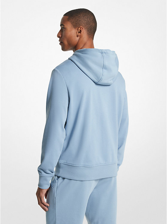 Férfi Michael Kors Embroidered Logo Cotton Terry Zip-Up Kapucnis Pulóver CHAMBRAY | HU2235RVD