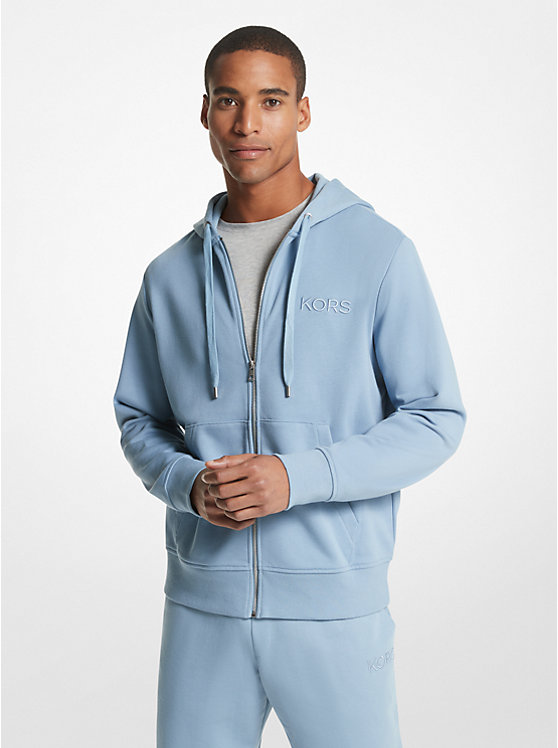 Férfi Michael Kors Embroidered Logo Cotton Terry Zip-Up Kapucnis Pulóver CHAMBRAY | HU2235RVD