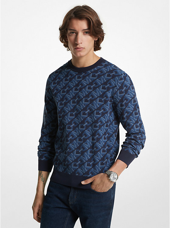 Férfi Michael Kors Empire Signature Logo Jacquard Merino Wool Pulóver MIDNIGHT | HU2246GSB