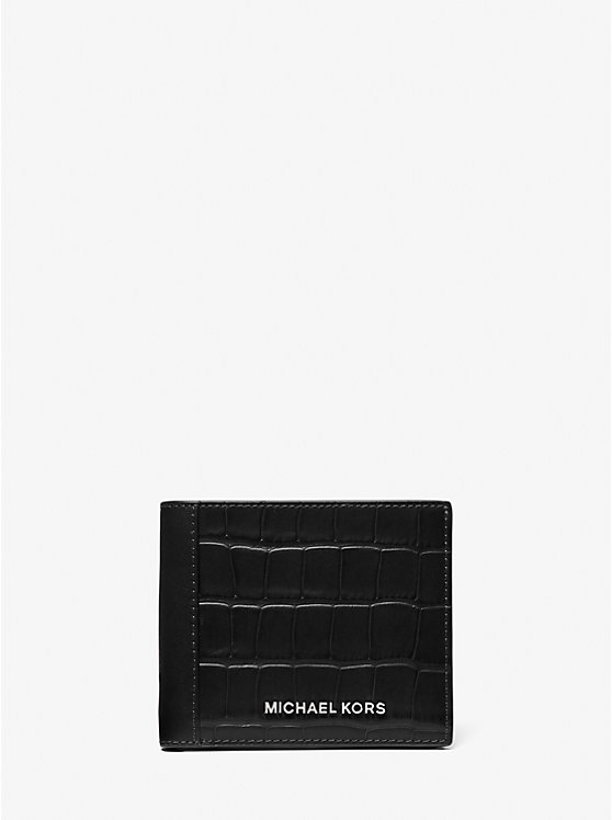 Férfi Michael Kors Hudson Crocodile Embossed Leather Billfold Pénztárca Fekete | HU2160ZUL