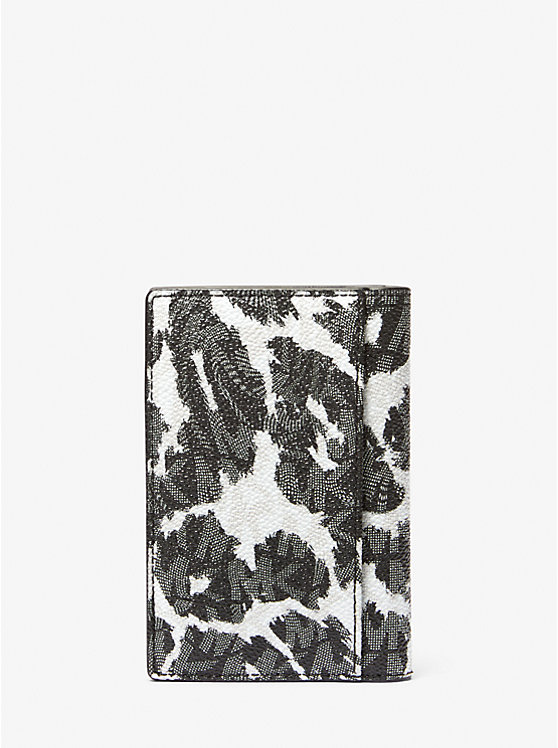 Férfi Michael Kors Hudson Leopard Logo Bi-Fold Kártyatartó Fekete | HU2154MQD