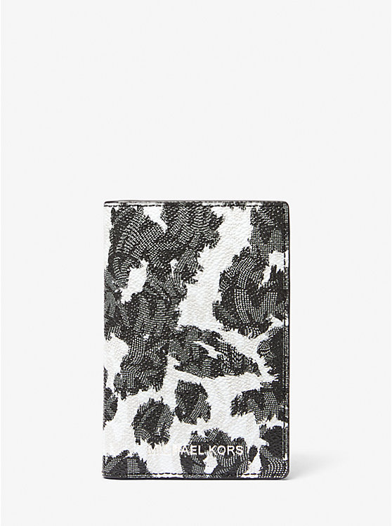 Férfi Michael Kors Hudson Leopard Logo Bi-Fold Kártyatartó Fekete | HU2154MQD