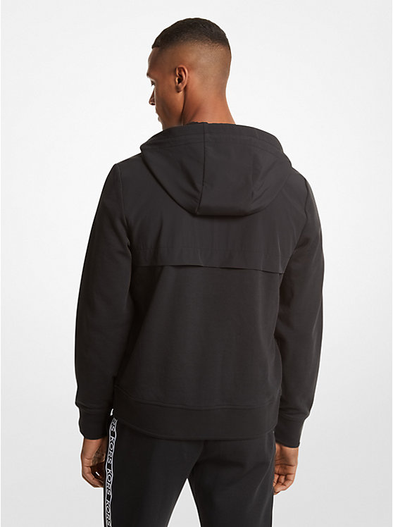 Férfi Michael Kors Logo Tape Cotton Blend Zip-Up Kapucnis Pulóver Fekete | HU2238UZH