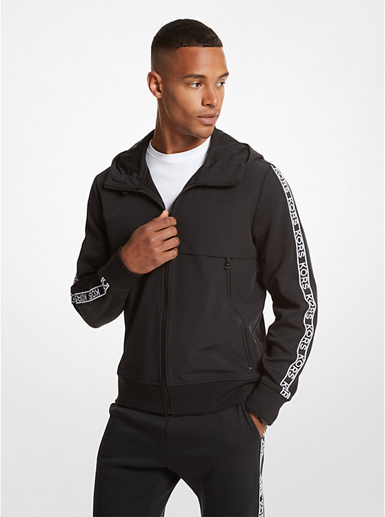 Férfi Michael Kors Logo Tape Cotton Blend Zip-Up Kapucnis Pulóver Fekete | HU2238UZH