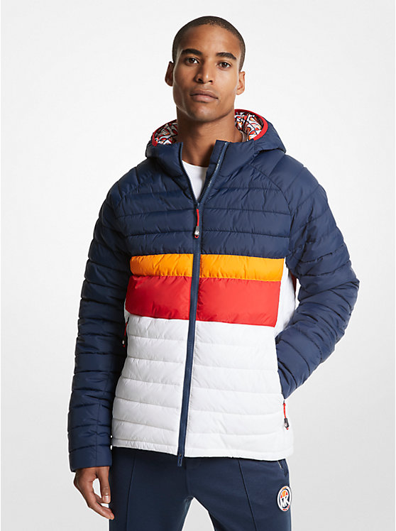 Férfi Michael Kors MK x ellesse Breckenridge Color-Blocked Quilted Nylon Puffer Kabát DRESS BLUES | HU2192DFB