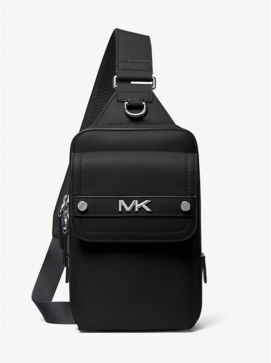 Férfi Michael Kors Varick Medium Leather Sling Pack Crossbody Táska Fekete | HU2124RVP