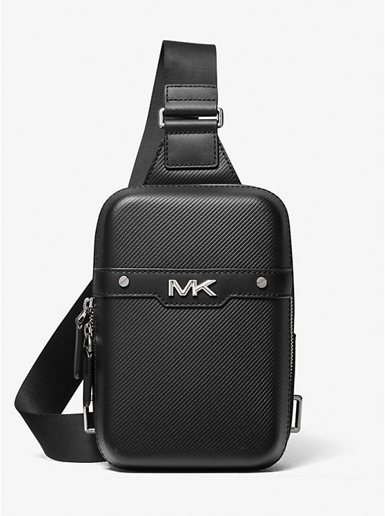 Férfi Michael Kors Varick Medium Textured Leather Sling Pack Crossbody Táska Fekete | HU2125EBA