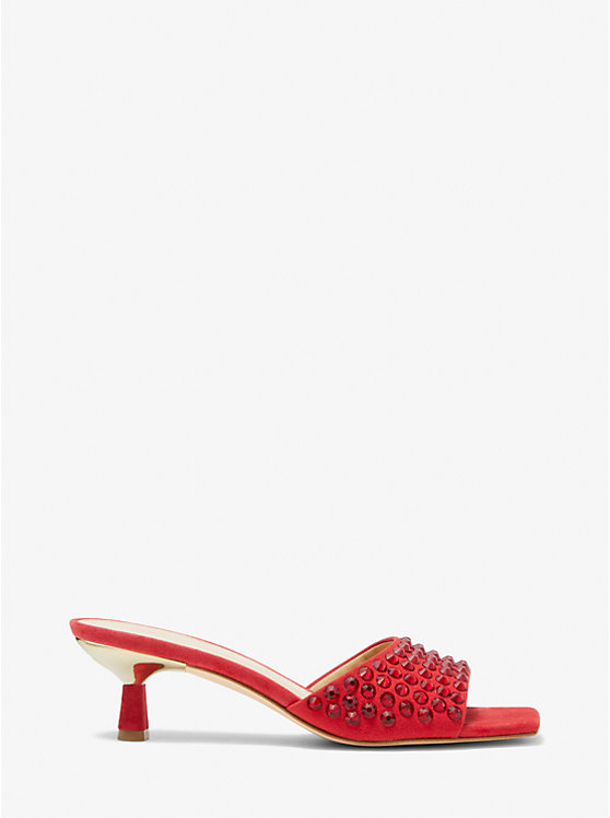 Női Michael Kors Amal Embellished Faux Suede Kitten Szandál CRIMSON | HU1760RVB