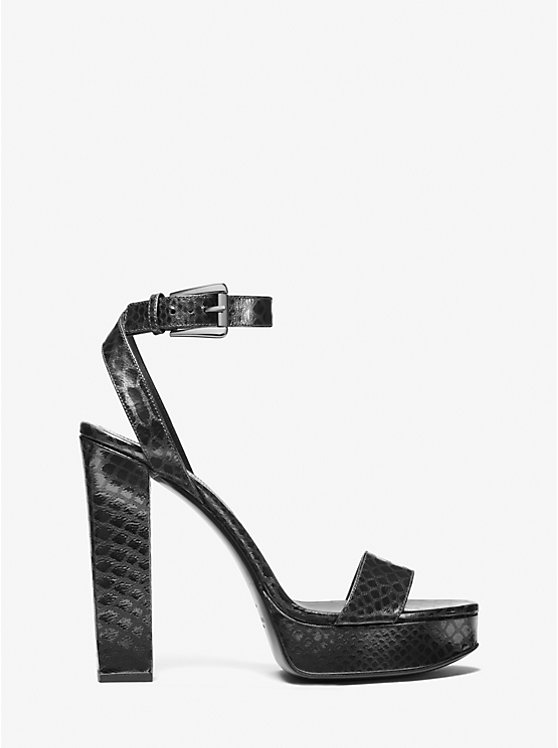 Női Michael Kors Anabelle Python Embossed Leather Platform Szandál GUNMETAL | HU1768TCT