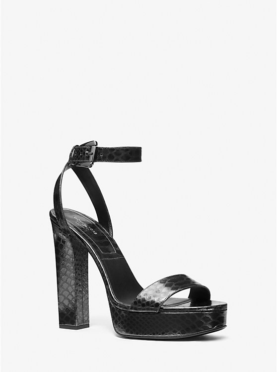 Női Michael Kors Anabelle Python Embossed Leather Platform Szandál GUNMETAL | HU1768TCT