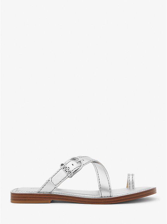 Női Michael Kors Ashton Metallic Leather Flat Szandál Titán | HU1776DFD