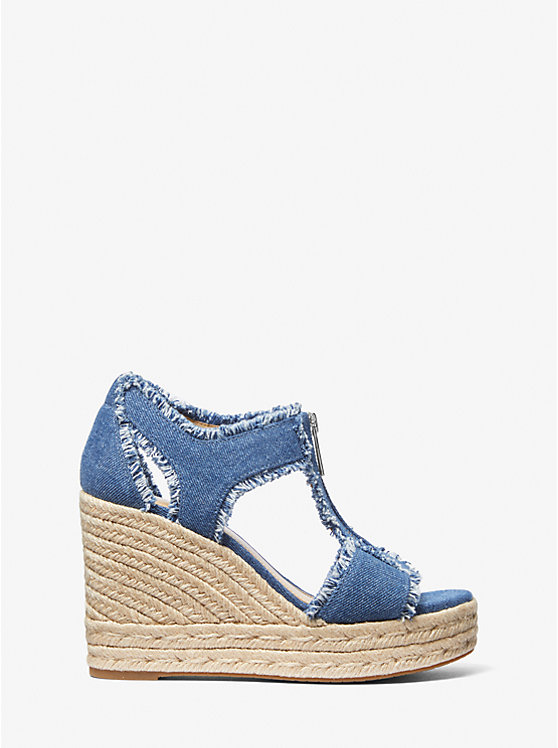 Női Michael Kors Berkley Frayed Denim Wedge Szandál DENIM | HU1787BEB