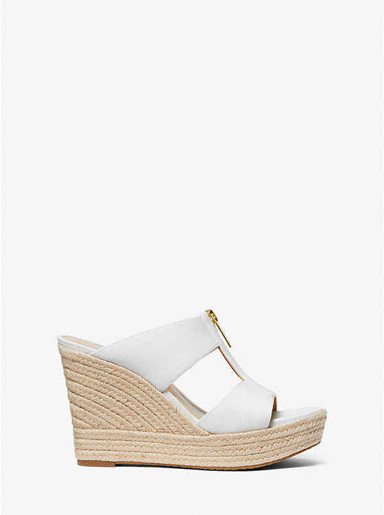 Női Michael Kors Bradley Linen Blend Canvas Wedge Szandál Fehér | HU1795XYT