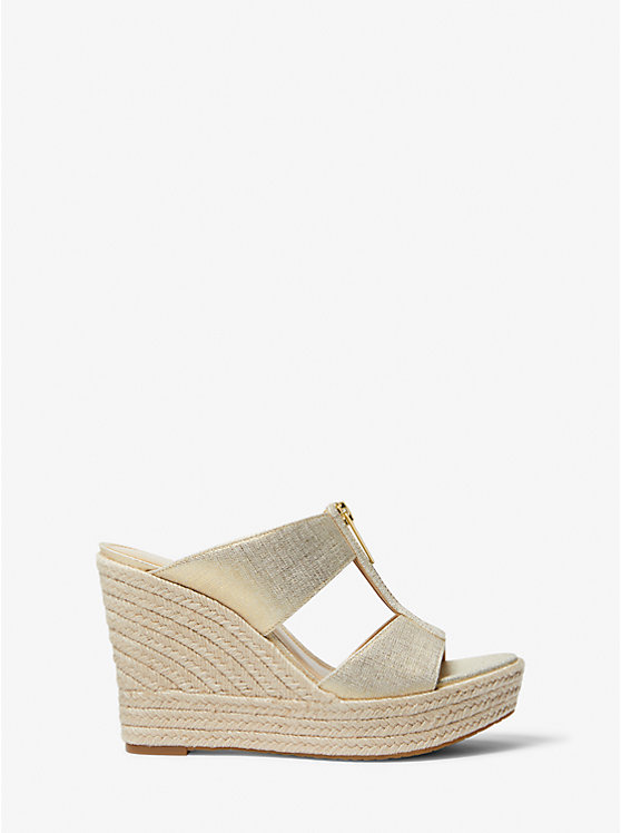 Női Michael Kors Bradley Metallic Canvas Wedge Szandál Arany | HU1796ZUY