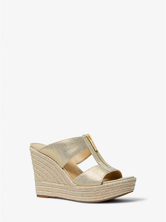 Női Michael Kors Bradley Metallic Canvas Wedge Szandál Arany | HU1796ZUY