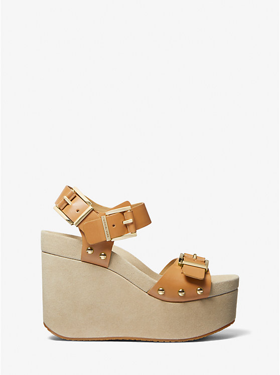 Női Michael Kors Colby Leather Wedge Szandál PALE PEANUT | HU1836XYL