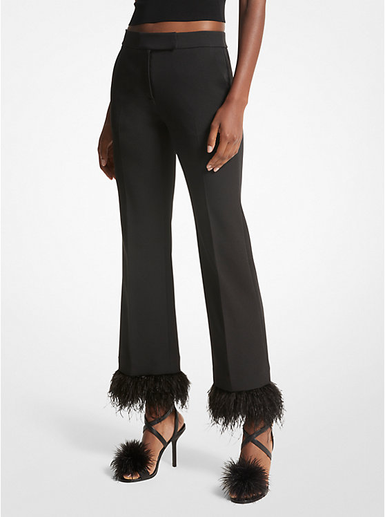 Női Michael Kors Detachable Feather Trim Stretch Crepe Nadrág Fekete | HU1433LIX