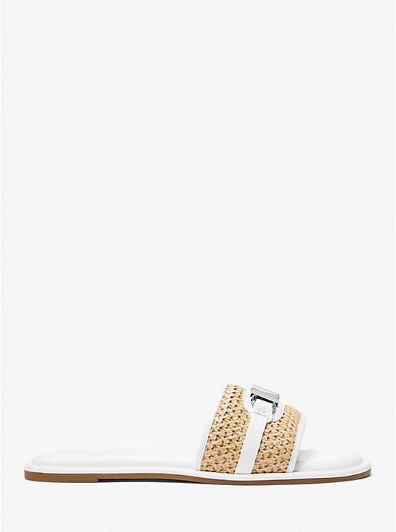 Női Michael Kors Ember Embellished Straw Slide Szandál NAT/OPTICWHT | HU1859OKG