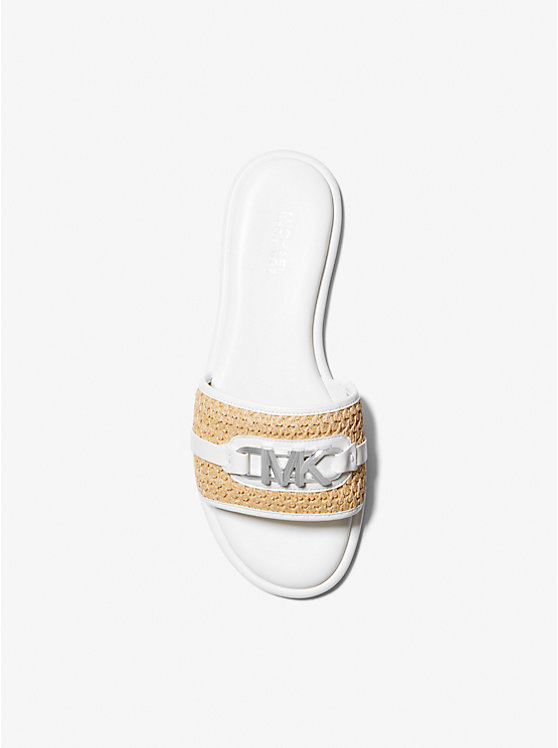 Női Michael Kors Ember Embellished Straw Slide Szandál NAT/OPTICWHT | HU1859OKG